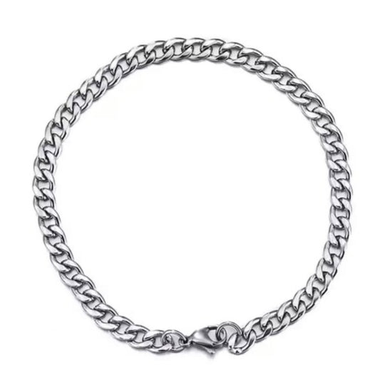 Slim Stainless Steel Silver Colour Curb Chain Bracelet