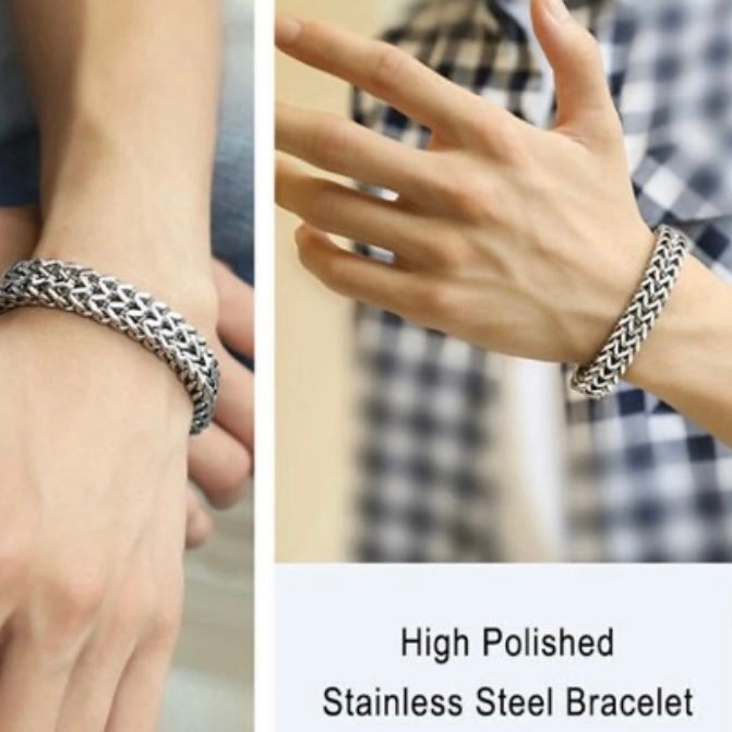 12mm, 10mm or 8.5mm Stainless Steel Double Curb Chain Bracelet