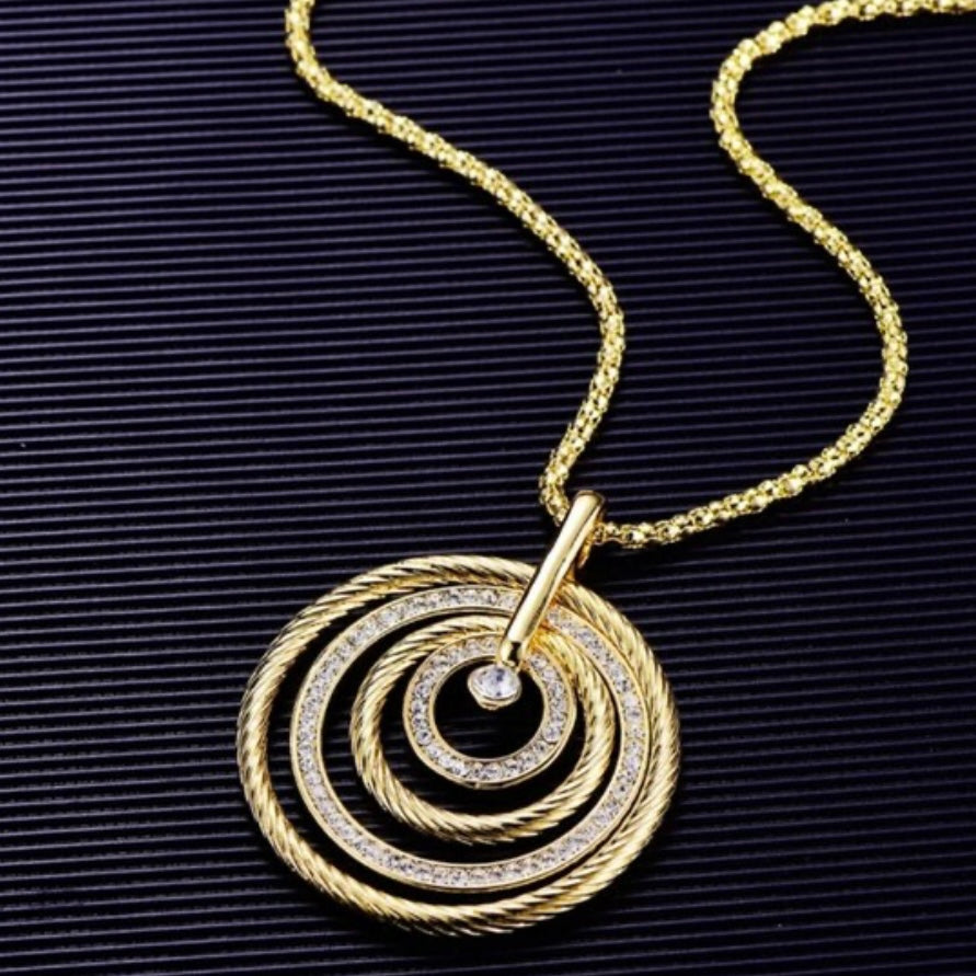 Fashion Design Big Circles Rhinestone Sweater Long Pendant Necklace