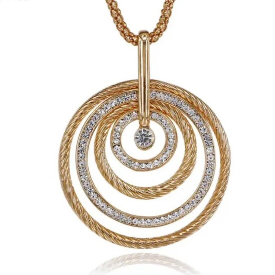 Fashion Design Big Circles Rhinestone Sweater Long Pendant Necklace