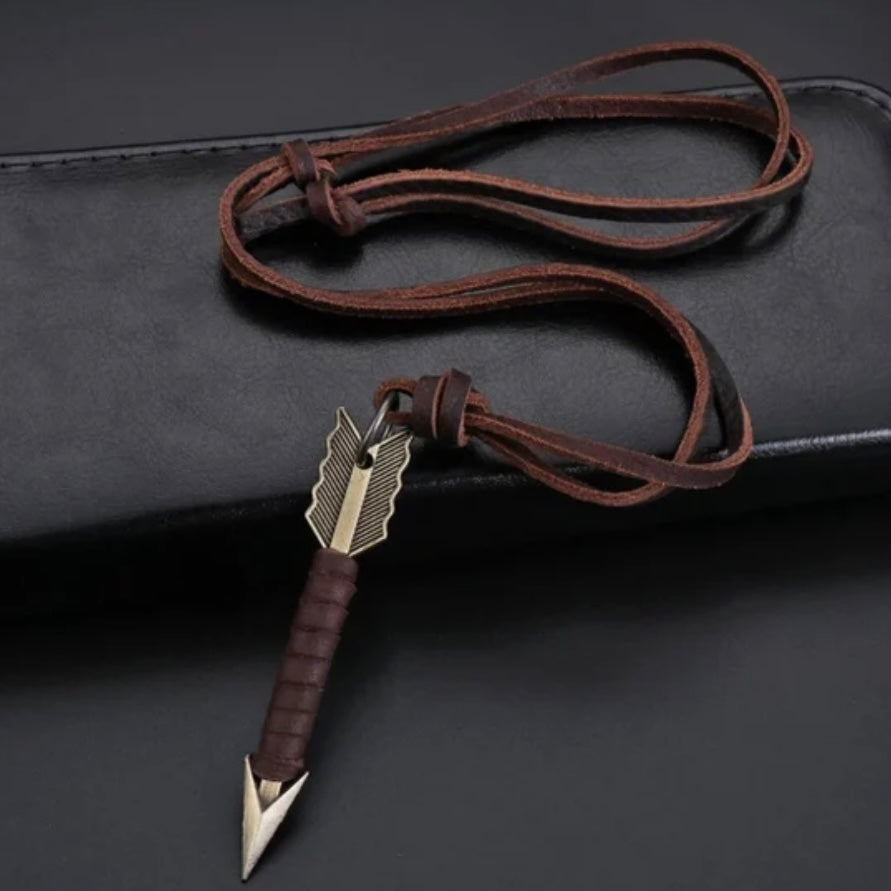 Handmade Vintage Leather Arrow Brown Rope Pendant Necklace