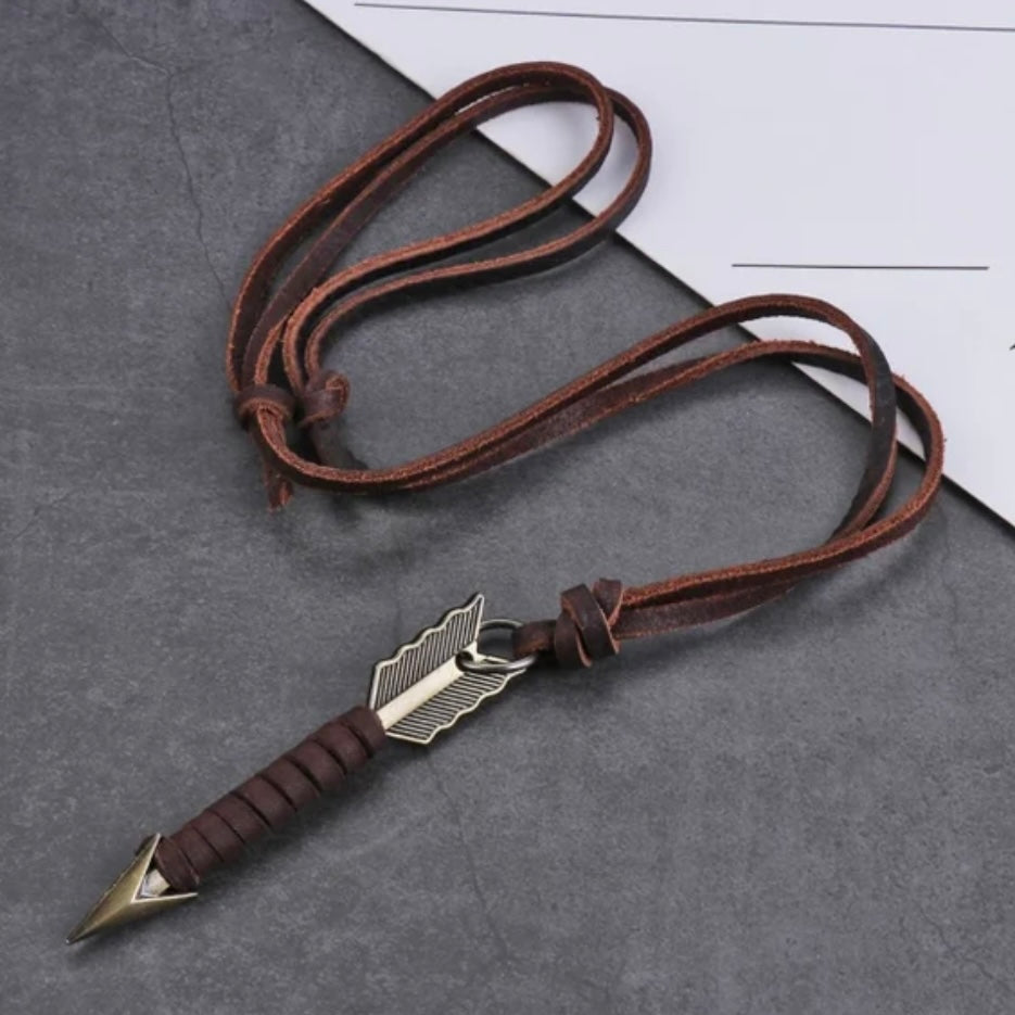 Handmade Vintage Leather Arrow Brown Rope Pendant Necklace