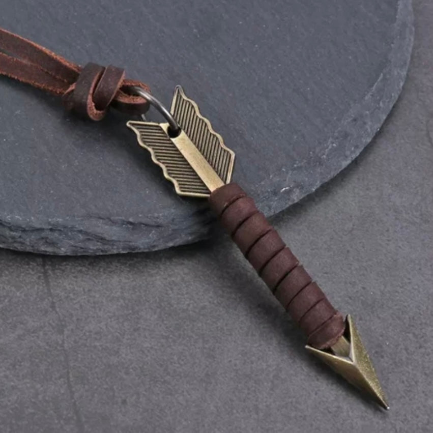 Handmade Vintage Leather Arrow Brown Rope Pendant Necklace