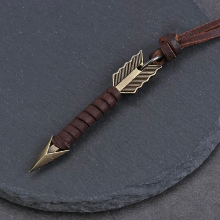 Handmade Vintage Leather Arrow Brown Rope Pendant Necklace