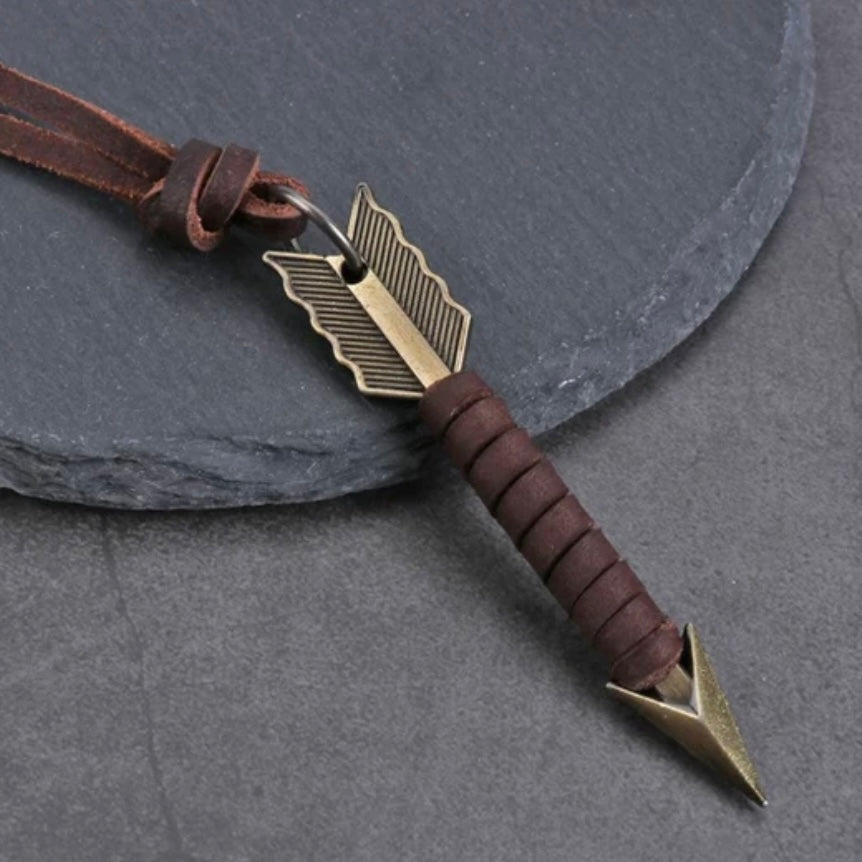 Handmade Vintage Leather Arrow Brown Rope Pendant Necklace