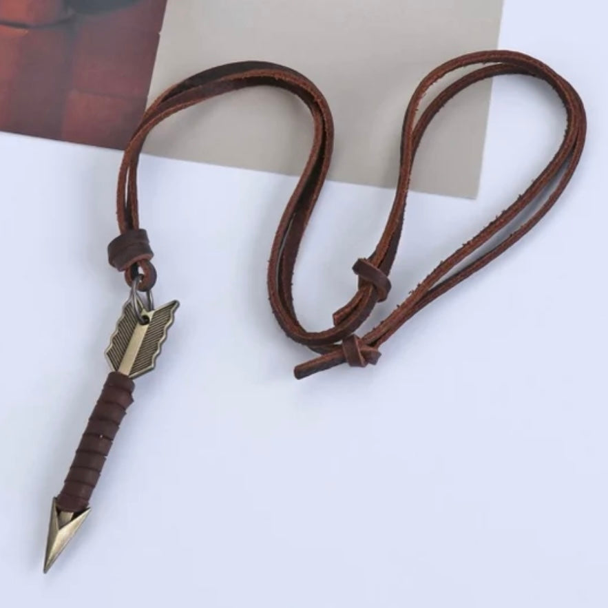 Handmade Vintage Leather Arrow Brown Rope Pendant Necklace