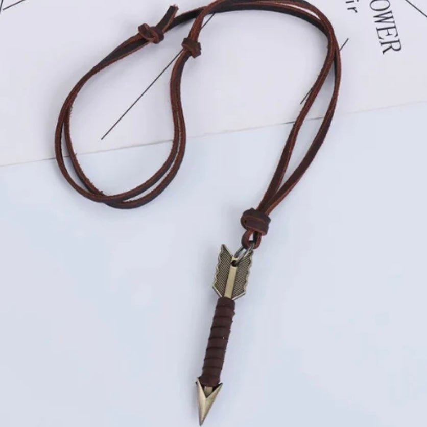 Handmade Vintage Leather Arrow Brown Rope Pendant Necklace