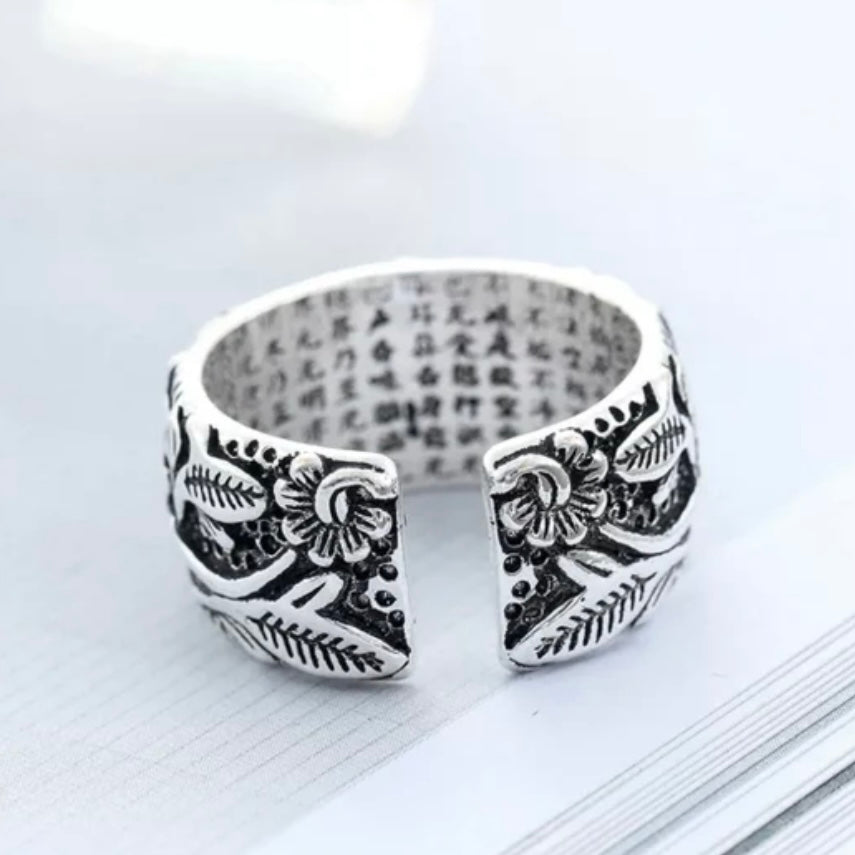 Bohemian Punk Big Silver Colour Flower Open Ring