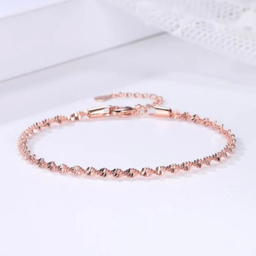 Trendy Caterpillar Twist Chain Bangle Bracelet Available in Silver or Rose Gold