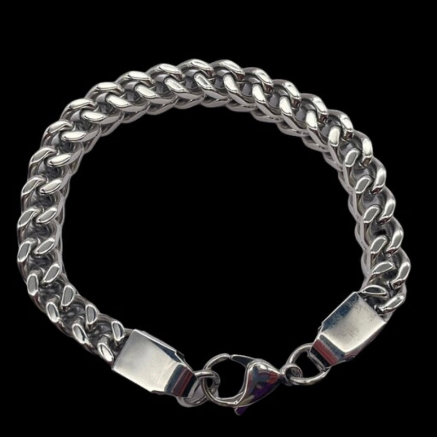 8mm Square Stainless Steel Double Curb Chain Bracelet