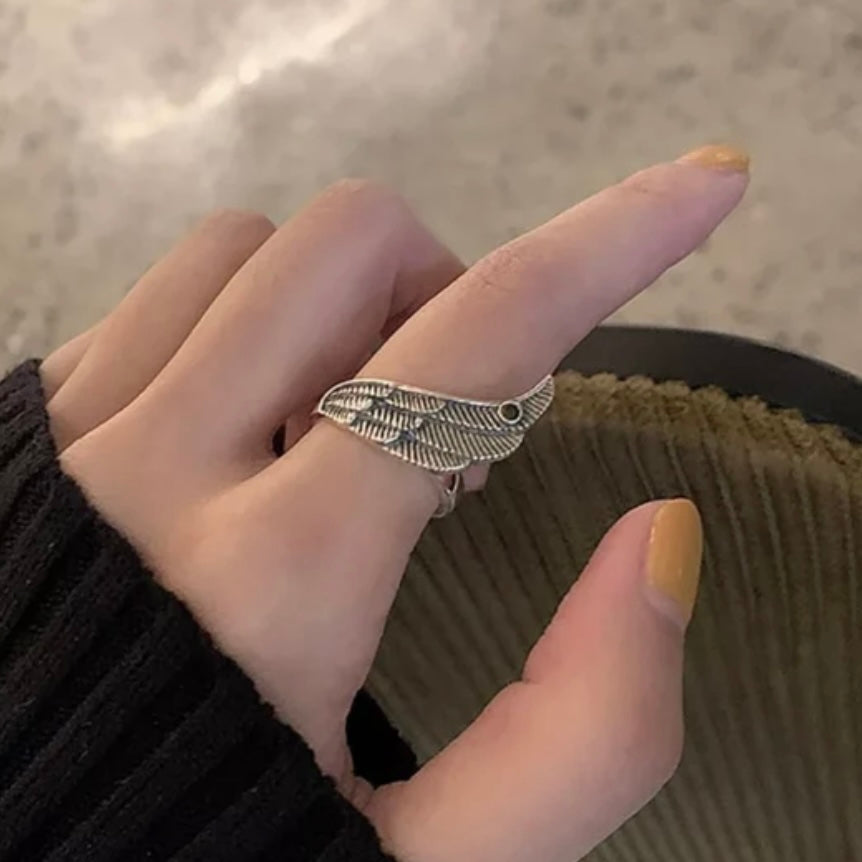 Silver Vintage Punk Wing Open Ring