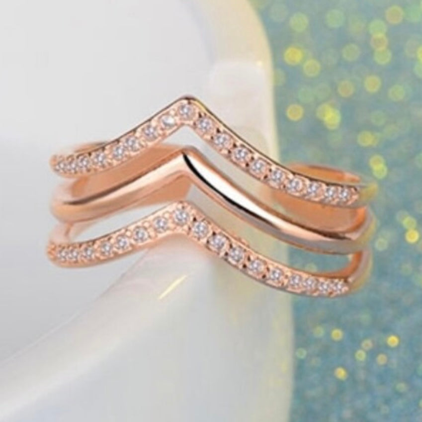 Triple Layered Mosaic Cubic Zirconia Adjustable Ring in Silver or Rose Gold Plated