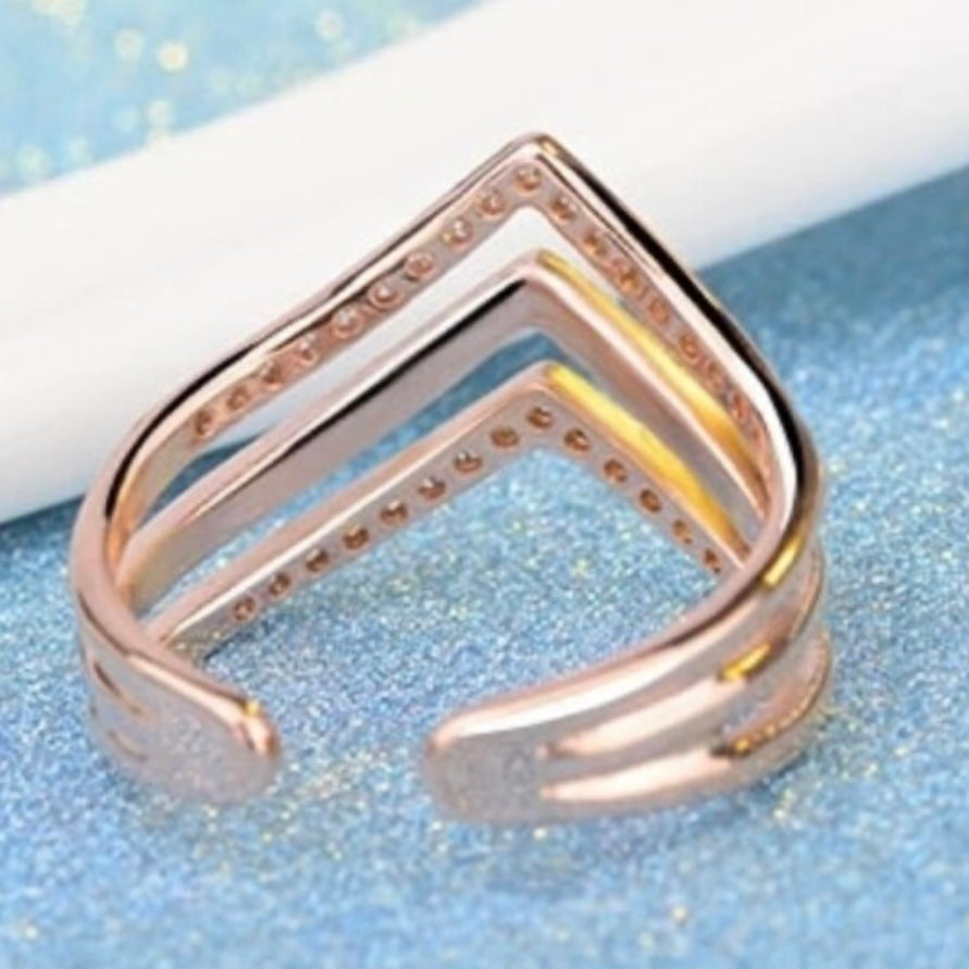 Triple Layered Mosaic Cubic Zirconia Adjustable Ring in Silver or Rose Gold Plated