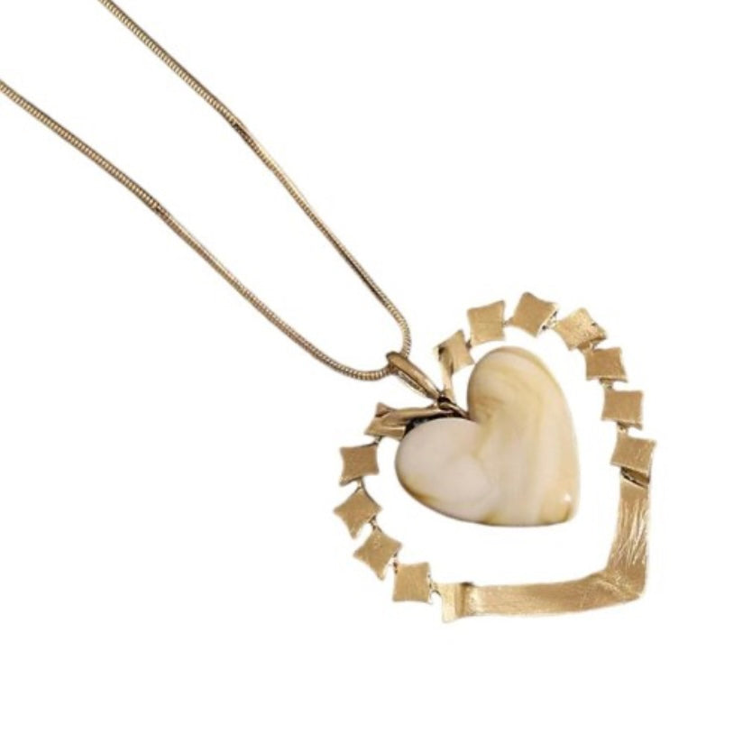 Long Sweater Gold Chain with Gold Double Heart Pendant Necklace