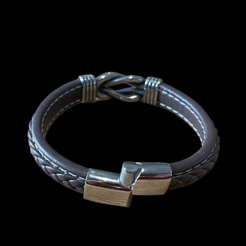 Stainless Steel Coffee Leather Charm Bracelet Cuff Wrap