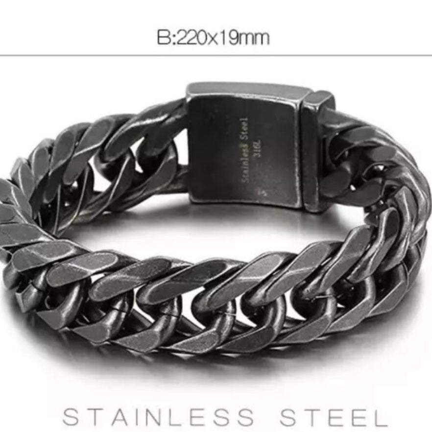 19mm Whip Chain Black Stainless Steel Biker Bracelet