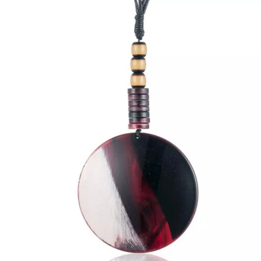 Chunky Big Long Sweater Circular Pendant Necklace Available in Black or Brown/Red