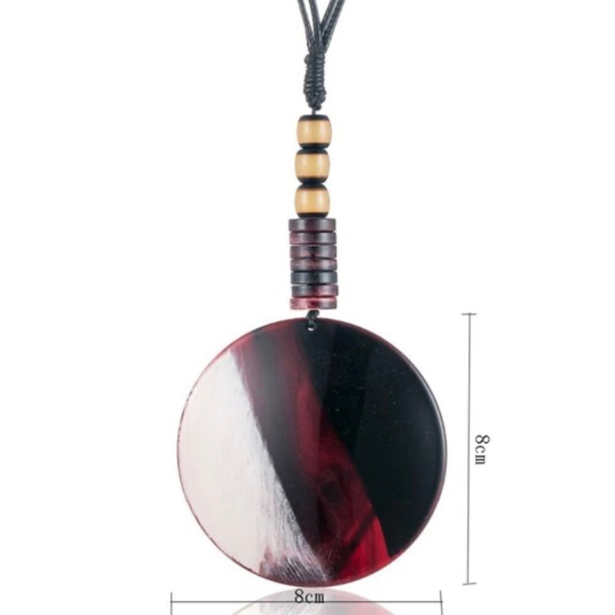 Chunky Big Long Sweater Circular Pendant Necklace Available in Black or Brown/Red