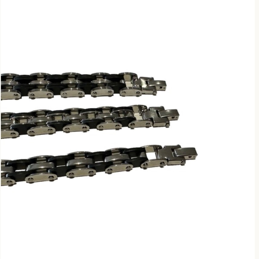 Stainless Steel Light Weight Silicon Link Chain Silver Black Bracelet