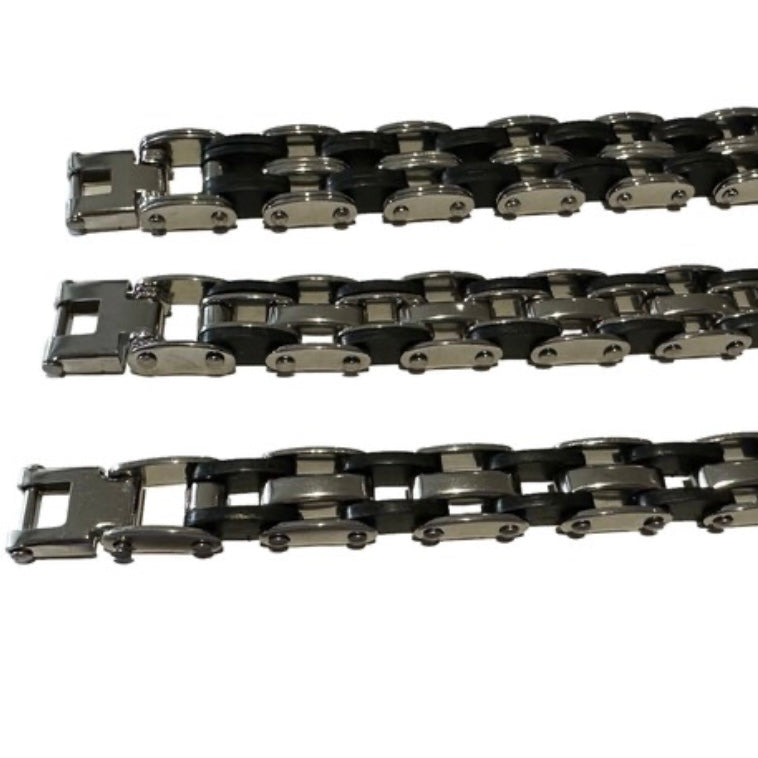 Stainless Steel Light Weight Silicon Link Chain Silver Black Bracelet