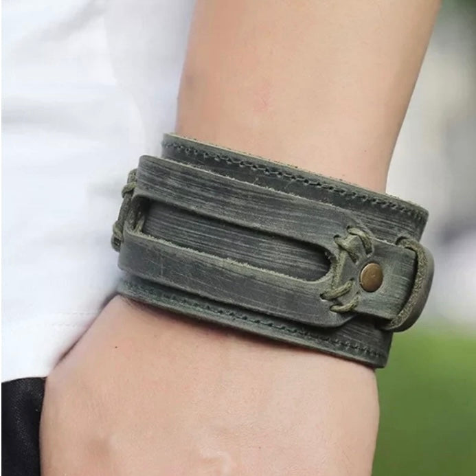 Unisex Punk Double Wide Cuff Leather Bracelet Available in 5 Colours