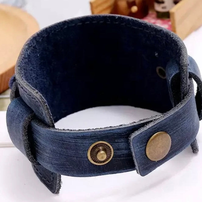 Unisex Punk Double Wide Cuff Leather Bracelet Available in 5 Colours