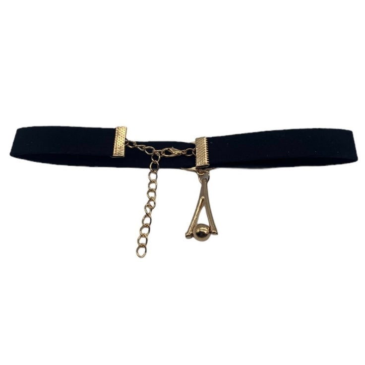 Black Suede Choker Necklace with Gold or Silver Colour Charm