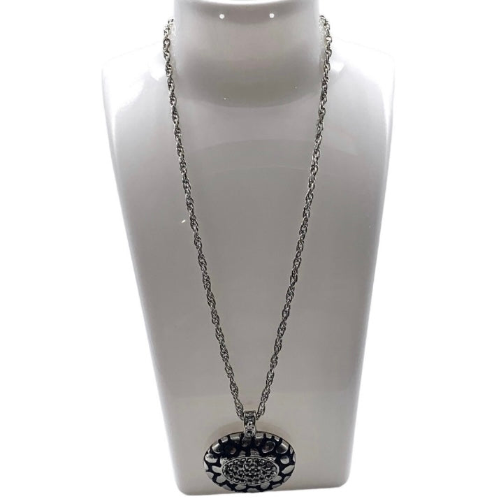 Necklace and Oval Pendant with Black Enamelling and Crystal Detail