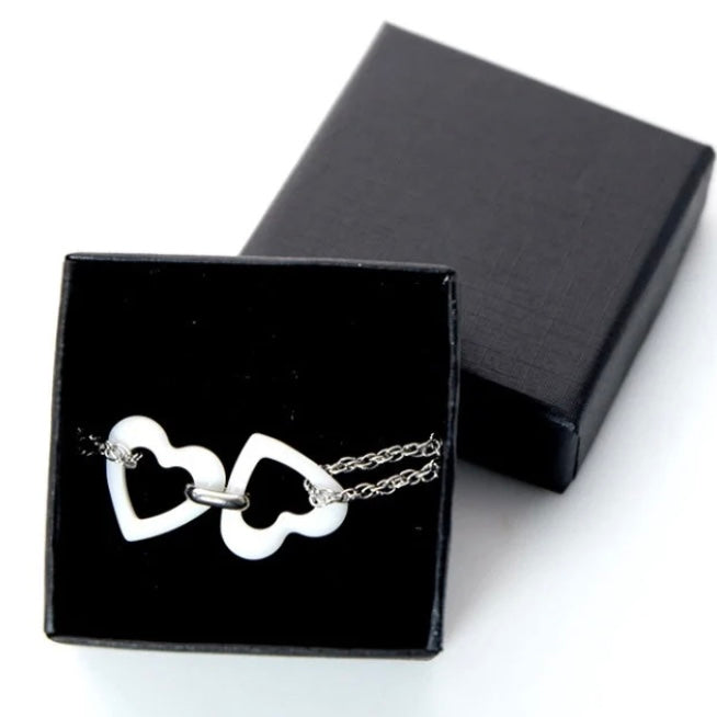 Beautiful Ceramic Double Heart Stainless Steel Bracelet with Free Velvet Pouch