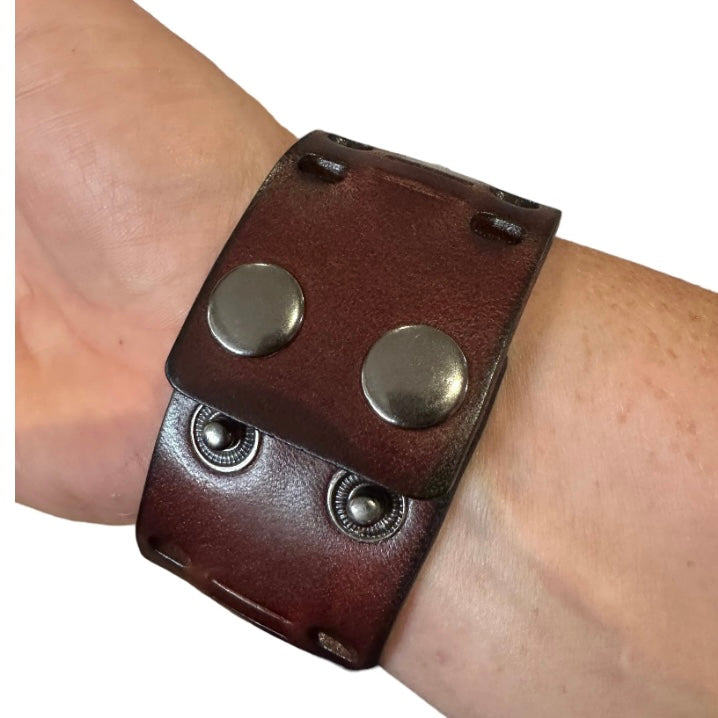 Vintage Brown Leather Wide Cuff Hole Bracelet Wrap