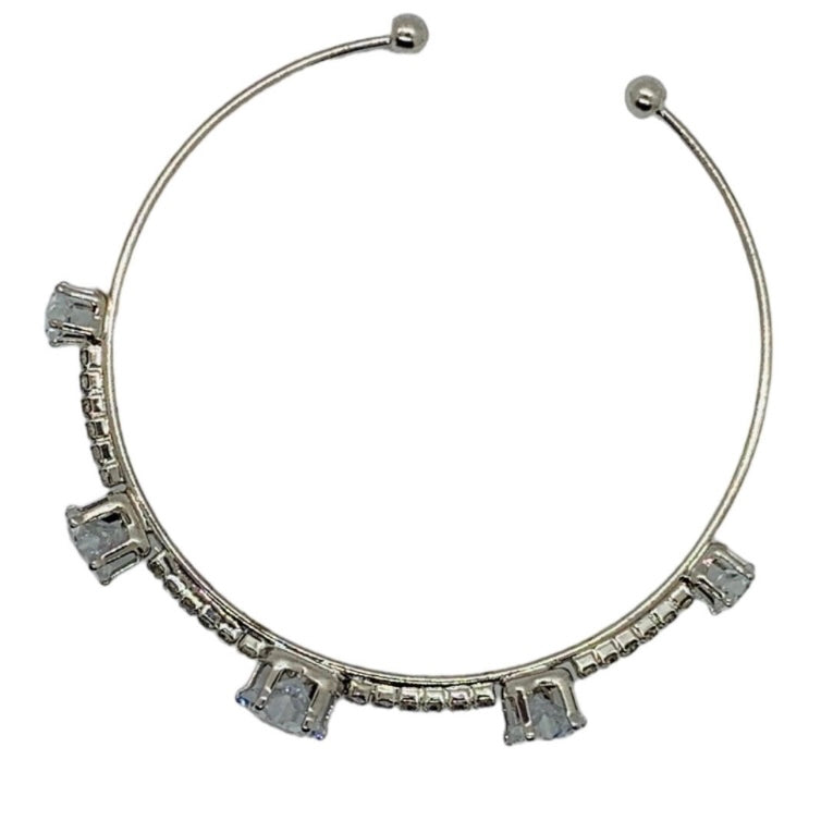 Five Heart Diamante Adjustable Bangle Bracelet