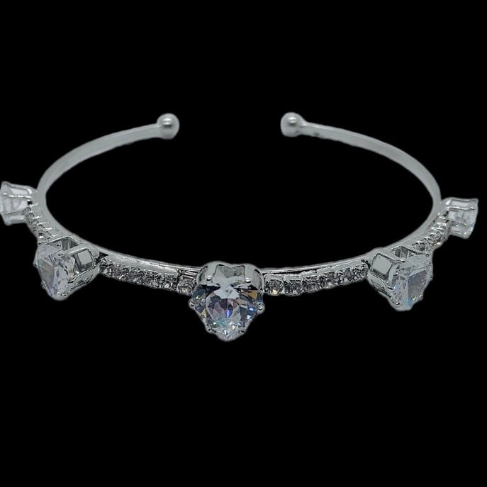 Five Heart Diamante Adjustable Bangle Bracelet