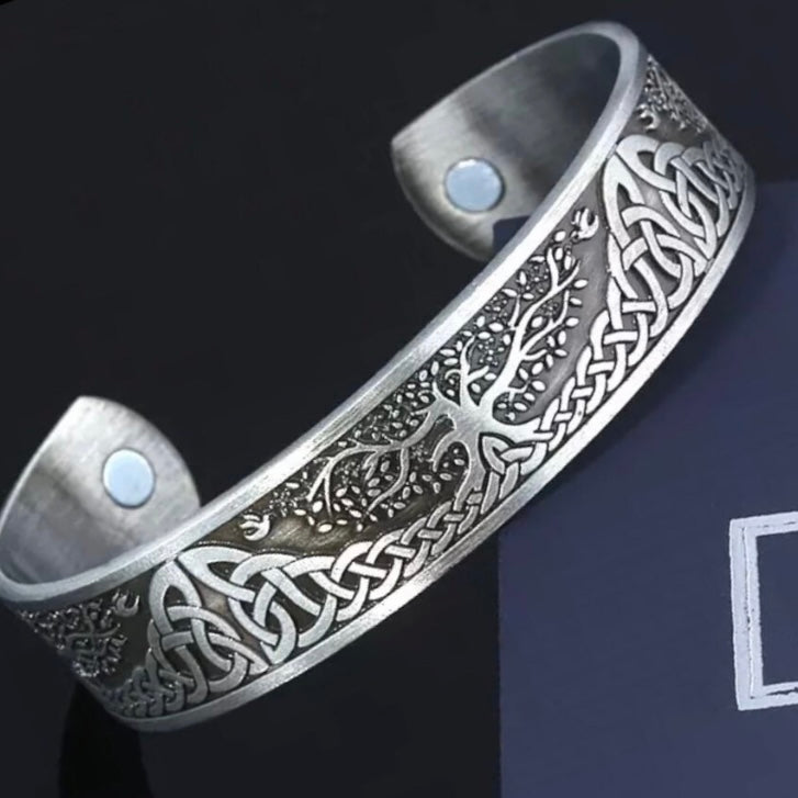 Viking Tree of Life Plated Magnetic Bangle Bracelet