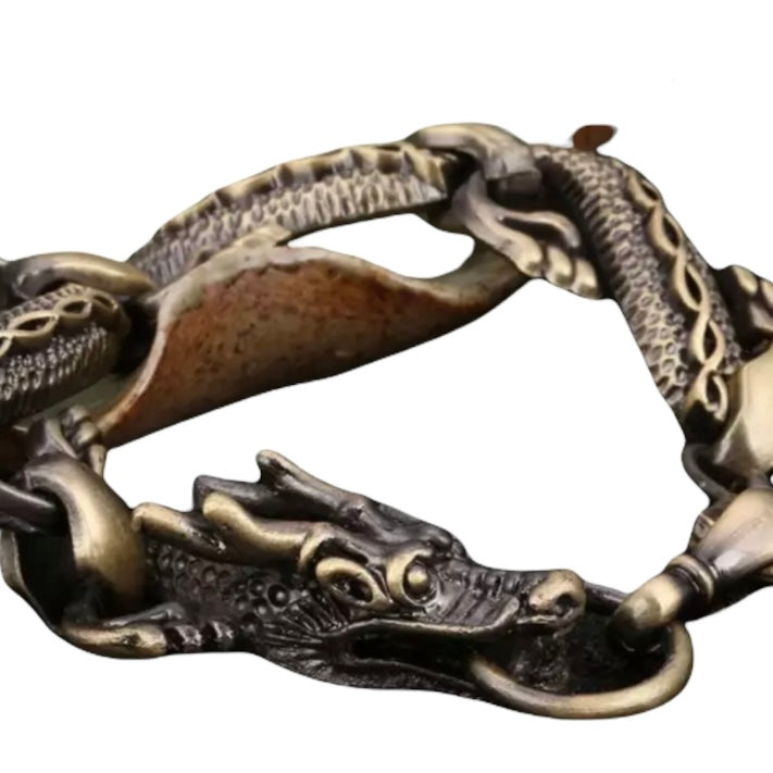 Fire Dragon Beads Bracelet Cuff Bangle Available in Black or Bronze Colours