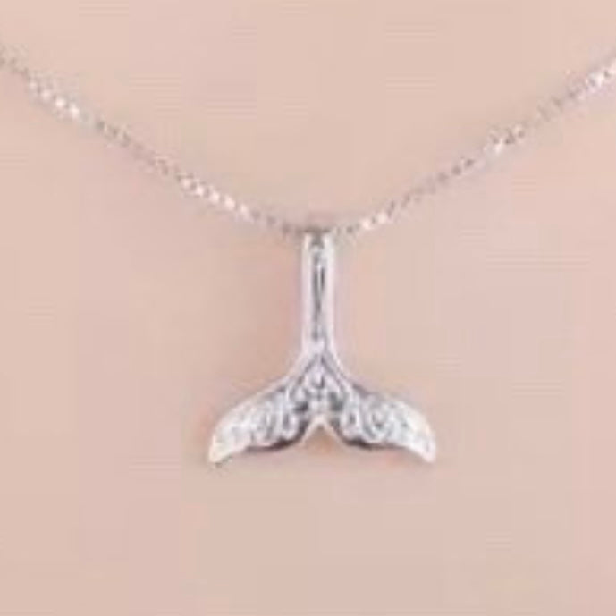 Mermaid Whale Tail Silver Charm Pendant Necklace