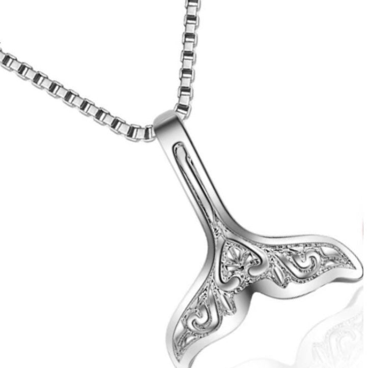 Mermaid Whale Tail Silver Charm Pendant Necklace