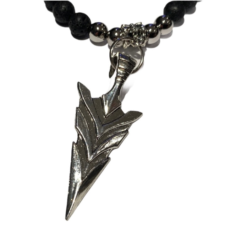 Black Beads Stainless Steel Feather or Arrow Pendant Necklace