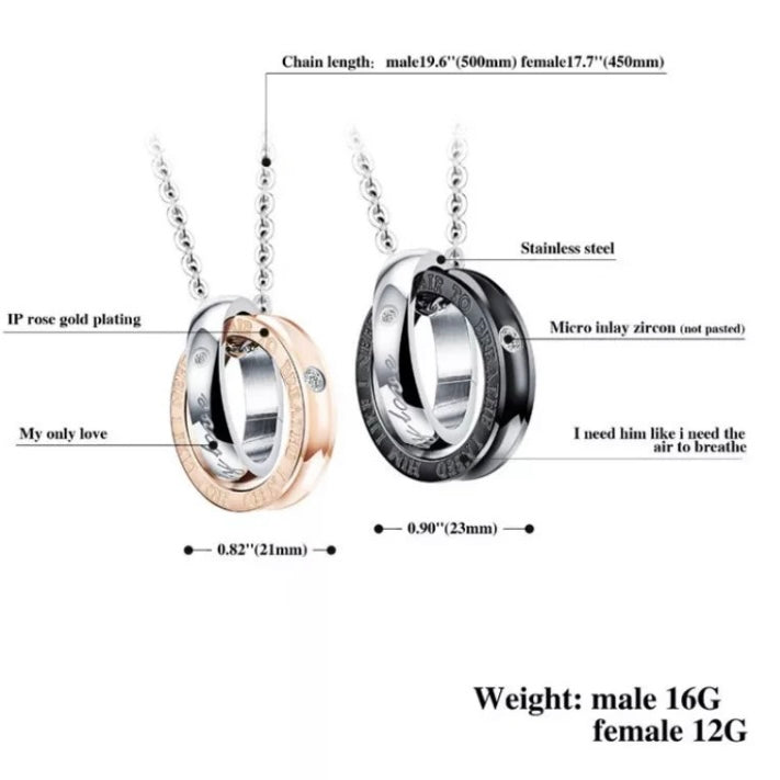 Micro Inlaid Zircon Lovers Necklace Double Round My Only Love Romantic Charm Pendant Necklace