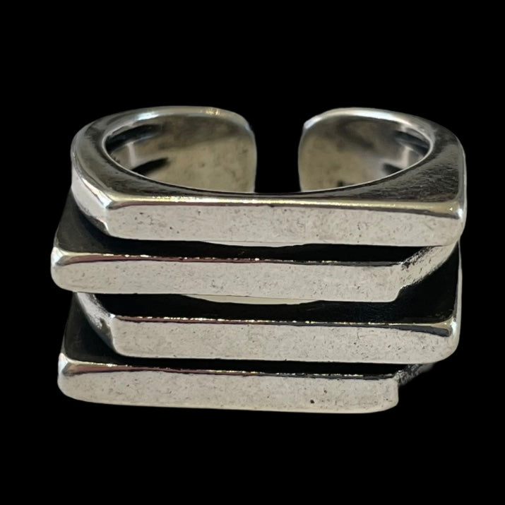 Exaggerated Multi-Layer Open Silver Ring