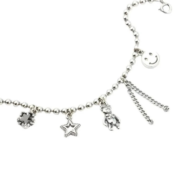 Lovely Handmade Bear Star Smiling Face Tassel Charms with Bead Chain Bracelet