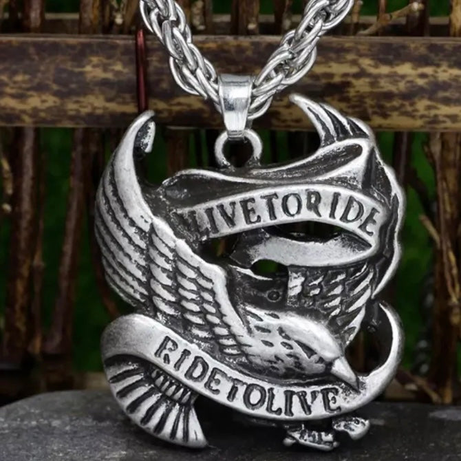 Retro Punk Eagle Stainless Steel Born to Ride Ride to Live Pendant