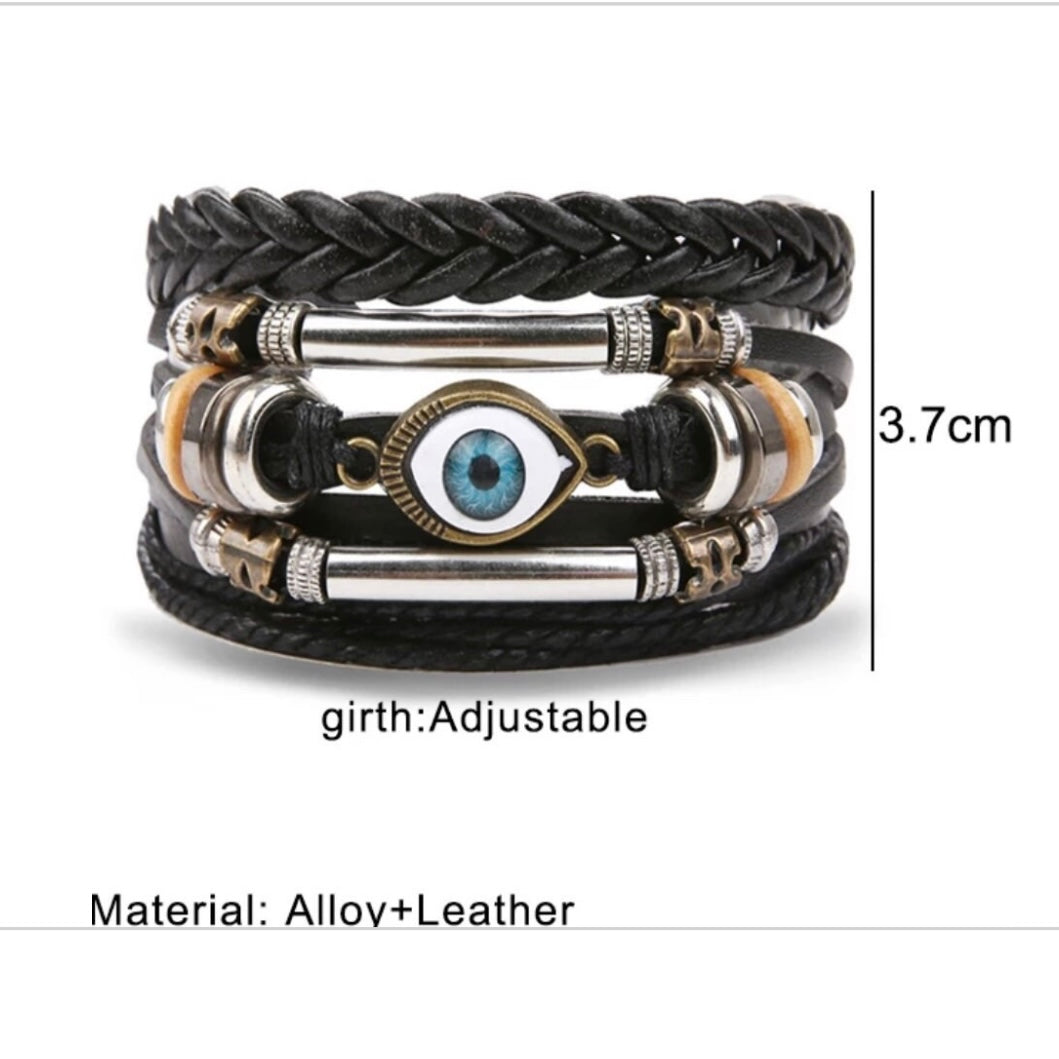 Multi-Layered Weave Braided Cuff Wrap Bohemian Leather Turkish Eye Bracelet