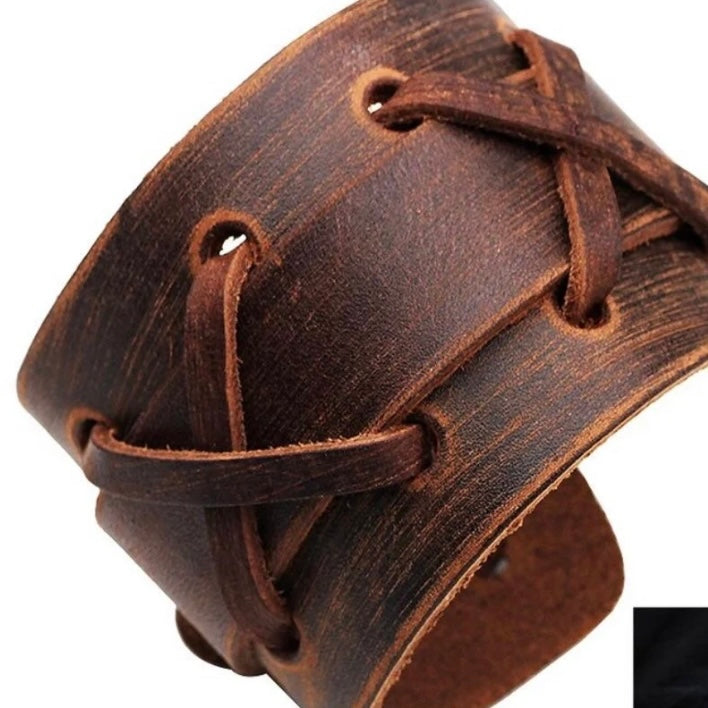 Rock Punk Leather Wide Cuff Bangle Bracelet