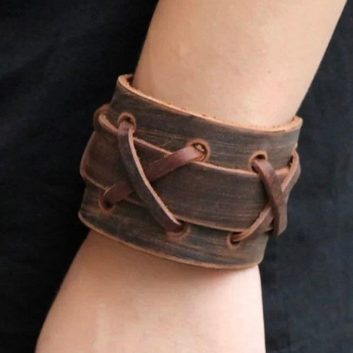 Rock Punk Leather Wide Cuff Bangle Bracelet