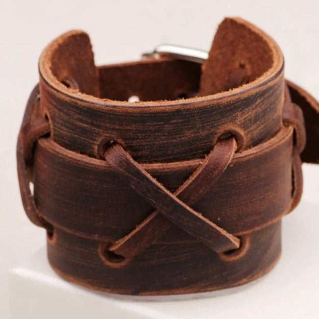 Rock Punk Leather Wide Cuff Bangle Bracelet