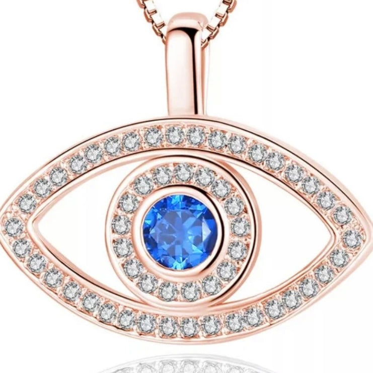 Blue Stone Lucky Cubic Zirconia Evil Eye Pendant Chain Necklace