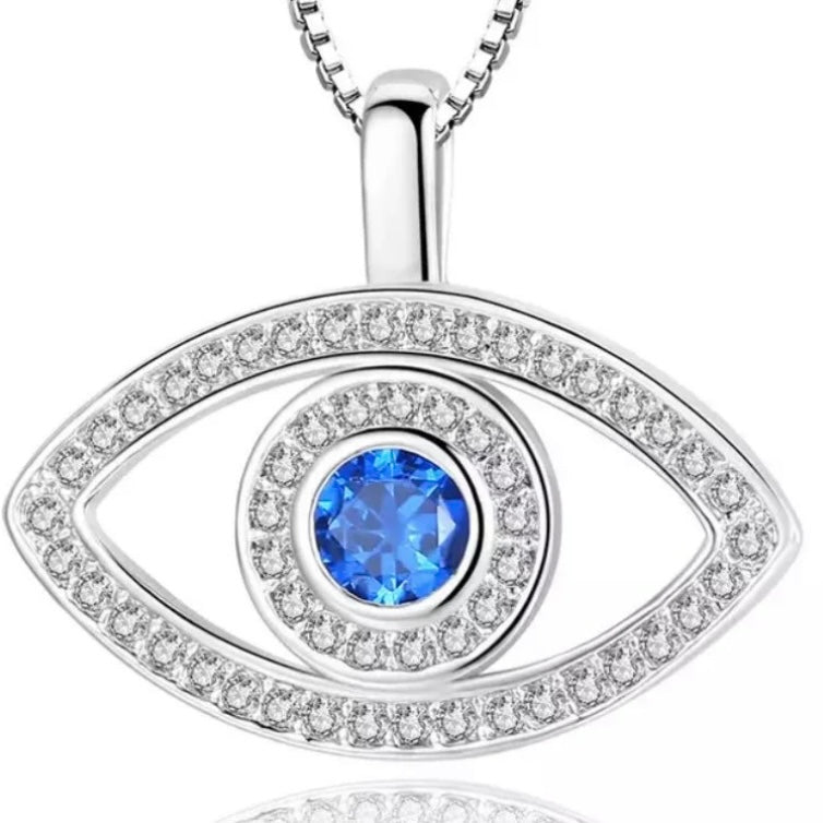 Blue Stone Lucky Cubic Zirconia Evil Eye Pendant Chain Necklace