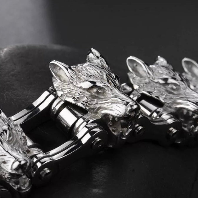 Stainless Steel Domineering Wolf Head Charm Chain Bracelet