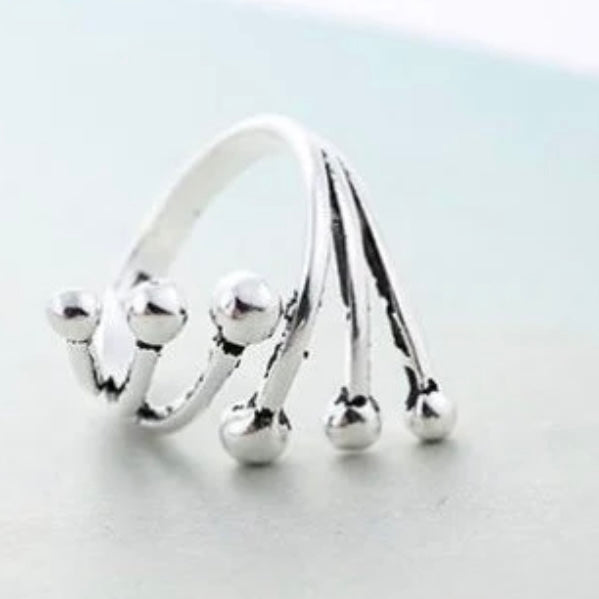 Silver Colour Big Bead Open Ring