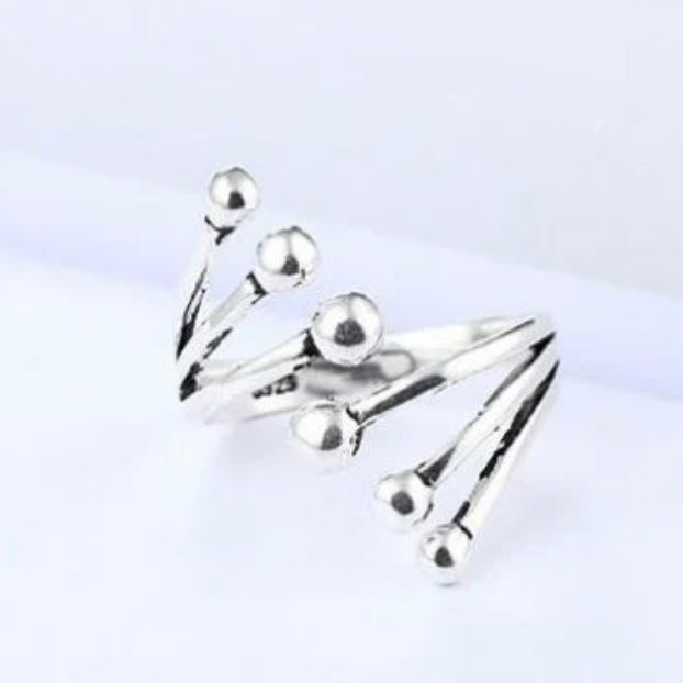 Silver Colour Big Bead Open Ring